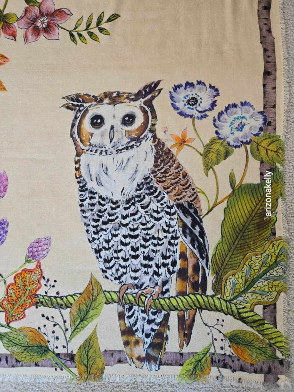 NWOT Echo Wool & Silk Large Square Scarf Owls Hoot Bird - Picture 4 of 9